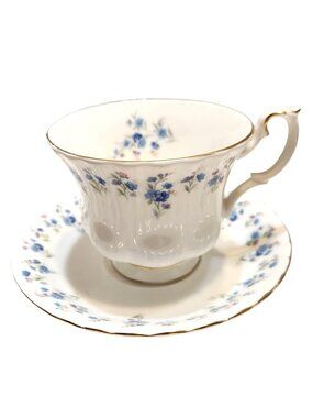 Royal Albert Fine Bone China Teacup & Saucer Set Memory Lane Blue Floral Design